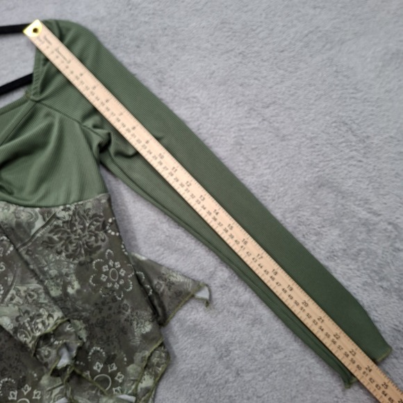 Y2K Babydoll Top XS Green Paisley long Sleeve Fairy Grunge Goblincore Asymmetric - Picture 4 of 7